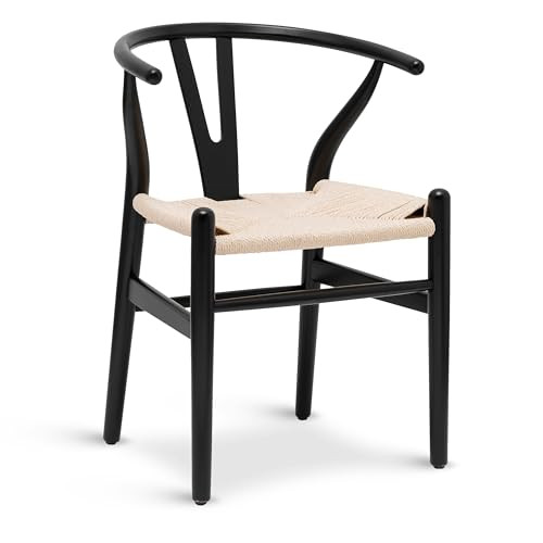 POLY & BARK Weave Dining Chair – Mid-Century Modern Wishbone Dining Chair with Arms, Solid Wood Frame, Indoor Use – Black – Single - Ideal for Dining Room, Kitchen or Stylish Accent Setting | Amazon (US)
