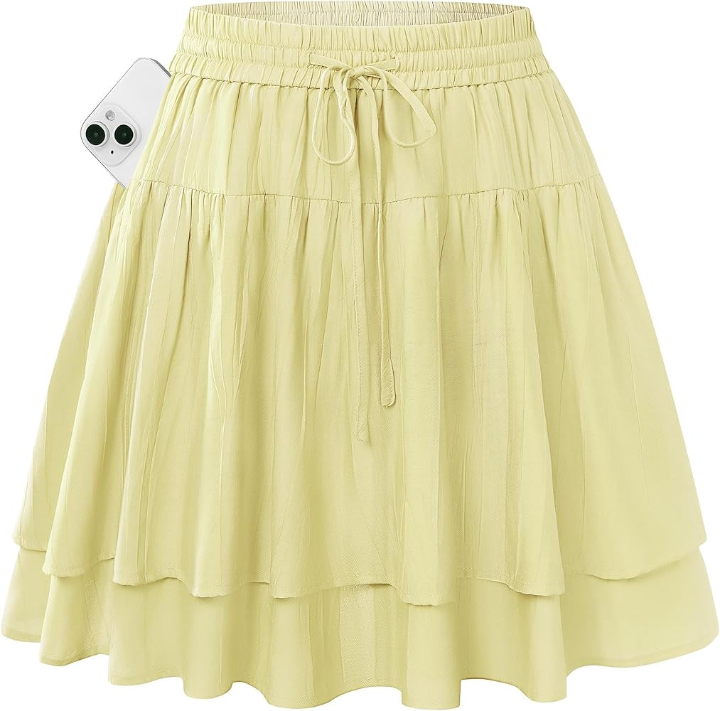 Kate Kasin Women Mini Skirts with Shorts, Flowy Ruffle Tiered, High Waist Swing Skorts with Pocke... | Amazon (US)