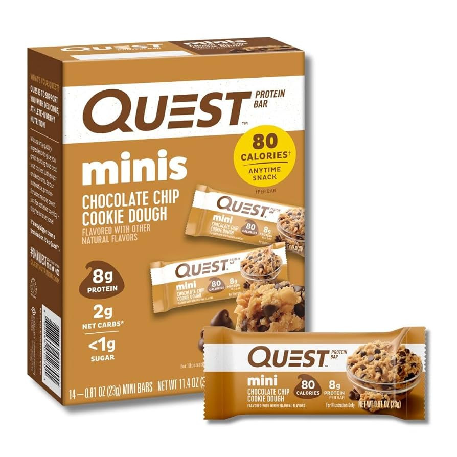 Quest Nutrition Mini Chocolate Chip Cookie Dough Protein Bars, 8g Protein, 1g Sugar, 2g Net Carbs... | Amazon (US)