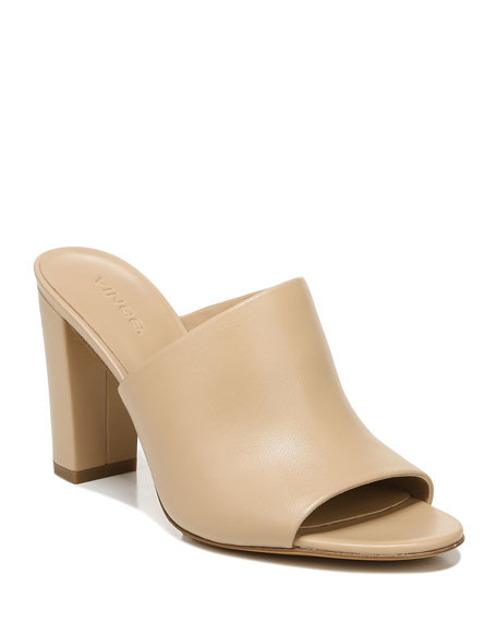 Hanna Leather Block-Heel Mules, Nude | Neiman Marcus