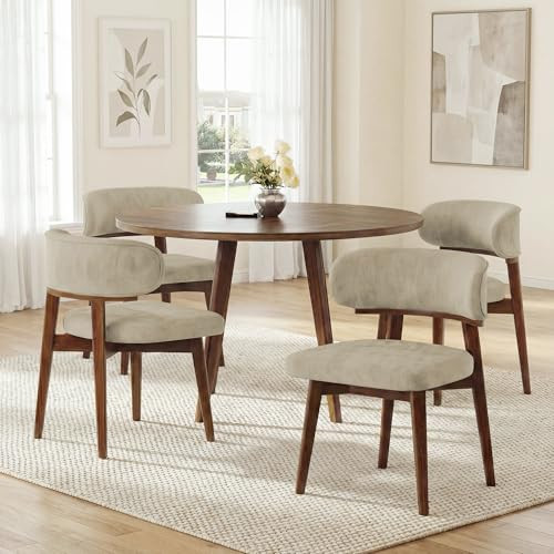 Dining Chairs Set of 4, Modern Upholstered Dining Chairs, Wooden Kitchen Chairs for Dining Room with Ergonomic Curved Backrest | Amazon (US)