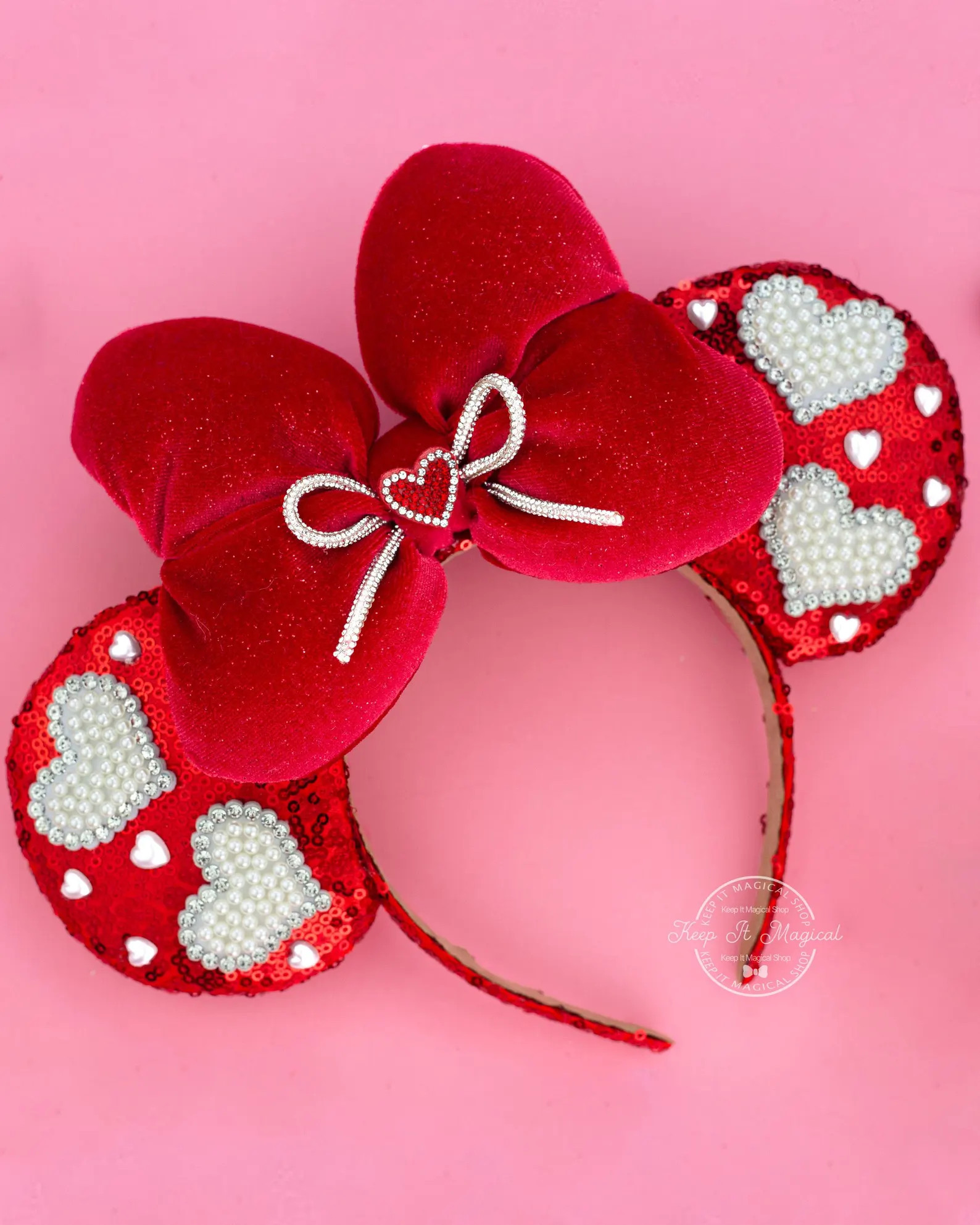 Red Valentines Day Mickey Ears Sweetheart Minnie Ears Valentines Mickey Ears Red Pearl Mickey Ear... | Etsy (US)