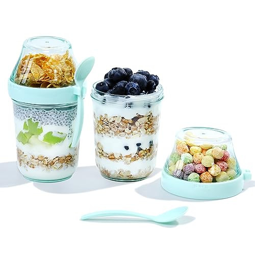 Felli On the Go Yogurt Parfait Snack Cups with Lid, Reusable Acrylic Travel Jars for Chia Pudding, Portion Control Breakfast & Lunch Containers, Small Fridge Food Storage (2, Green) | Amazon (US)