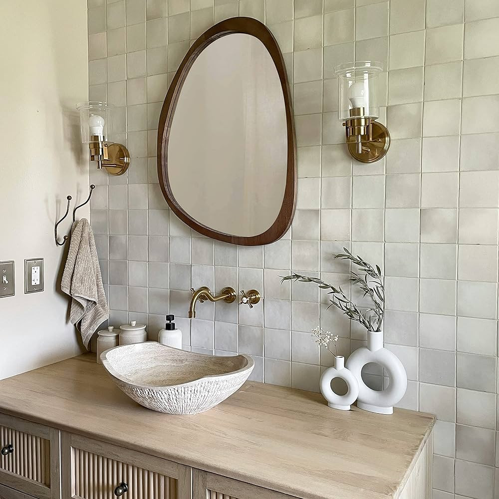 Wood Framed Asymmetrical Mirror, Boho Mirror, Large Wall Mounted Accent Mirror, Irregular Mirror,... | Amazon (CA)