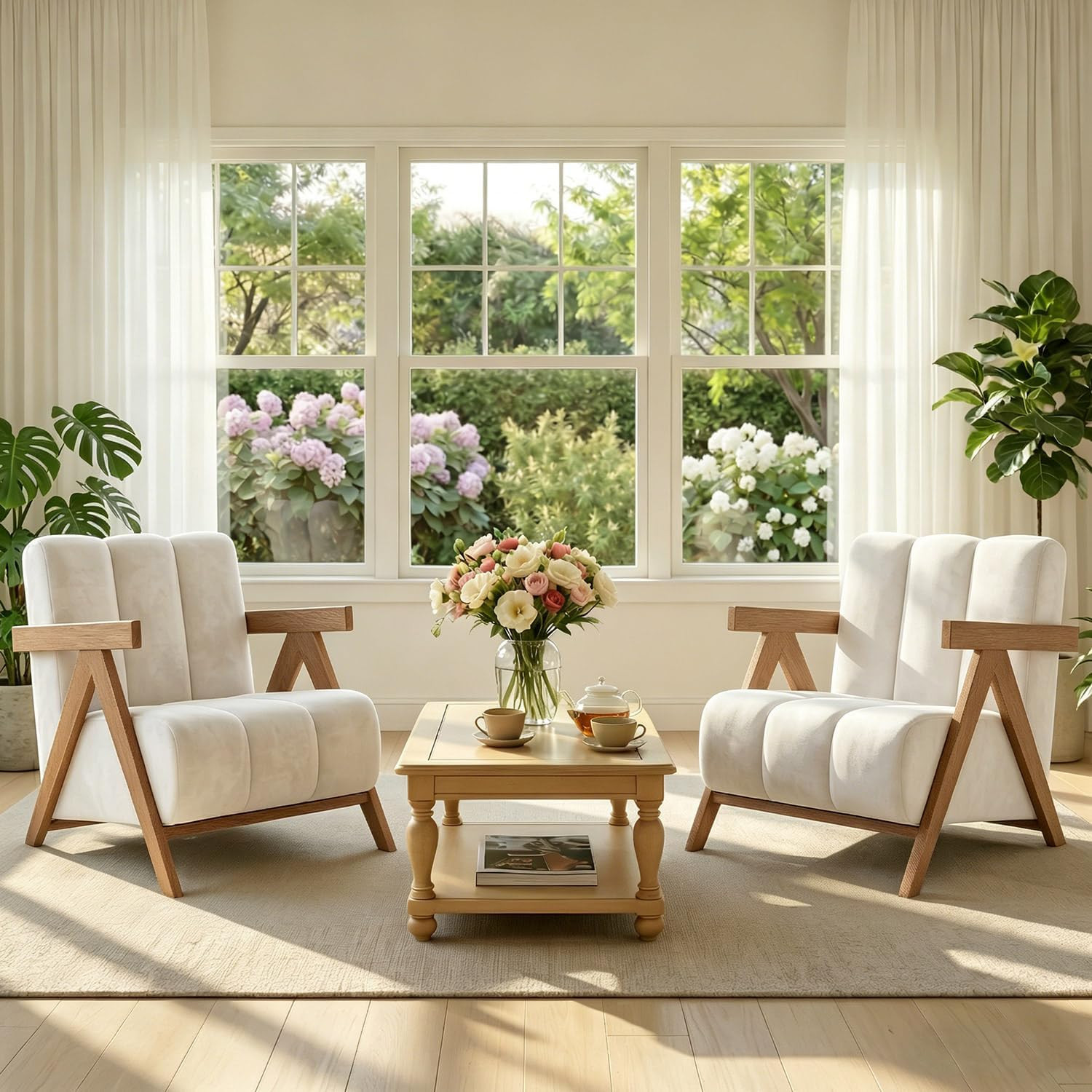 Modern Accent Chair Set of 2 for Living Room Bedroom,Comfy Chenille Reading Chair with Wood Frame,Upholstered Lounge Armchair with Thick High-Elastic Sponge for Apartment & Waiting Room(White,2) | Amazon (US)