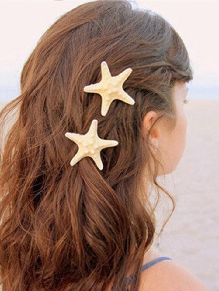 2pcs Women Starfish Decor Boho Alligator Hair Clip For Hair Decoration | SHEIN