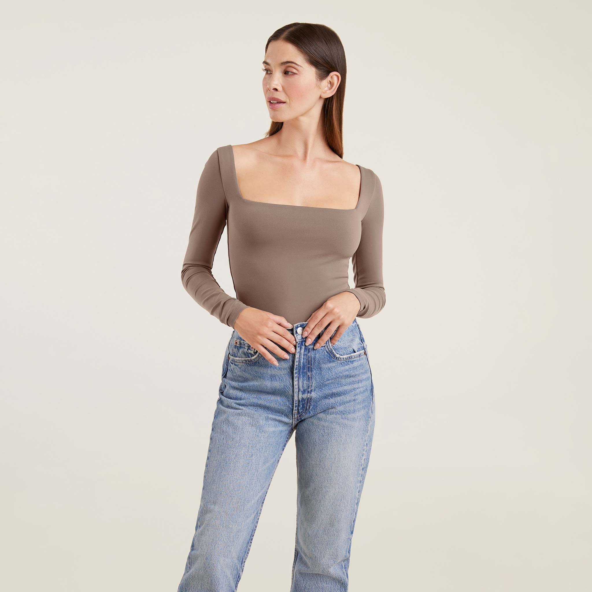 Wide Square Neck Bodysuit | Mocha - nuuds | nuuds