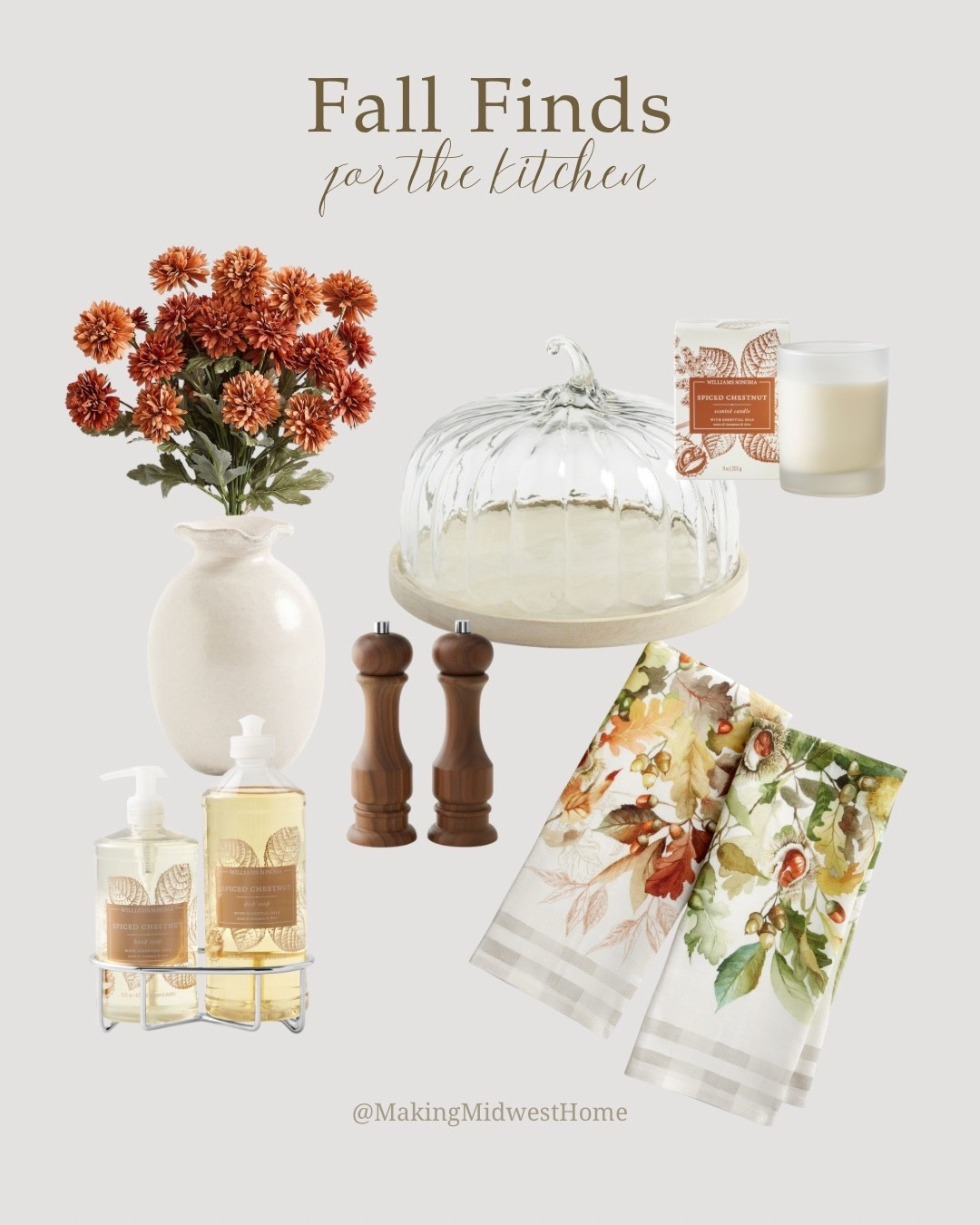 New fall finds from Pottery Barn and Williams Sonoma - fall faux flowers, fall kitchen towels, pumpkin cloche, chestnut hand and dish soap and chestnut candle 🍂

#LTKSeasonal #LTKHome #LTKautumn
