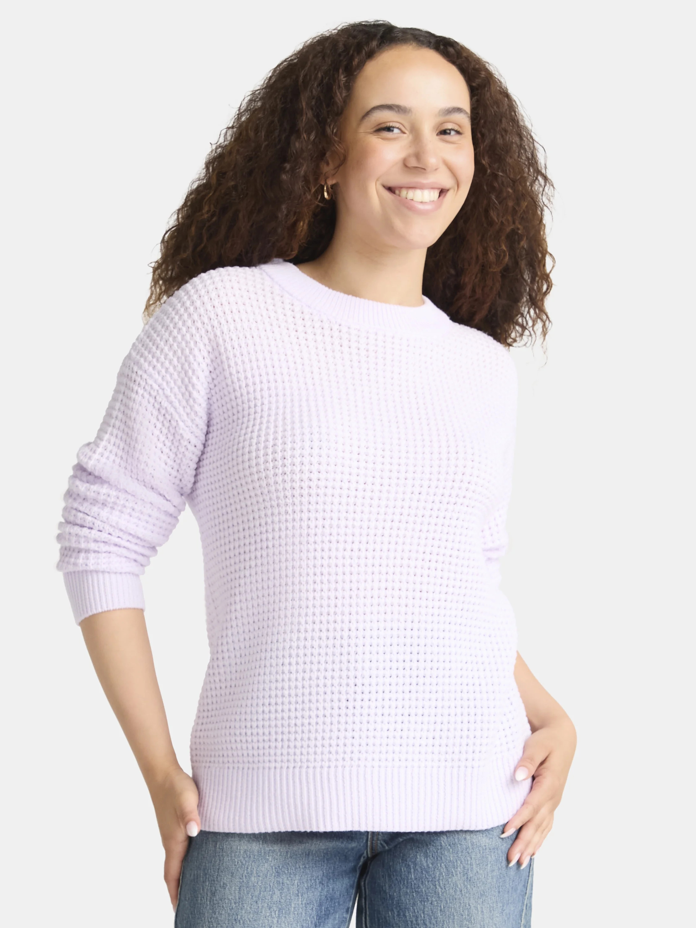 Time and Tru Women's and Women's Plus Waffle Stitch Sweater, Midweight, Sizes XS-4X | Walmart (US)
