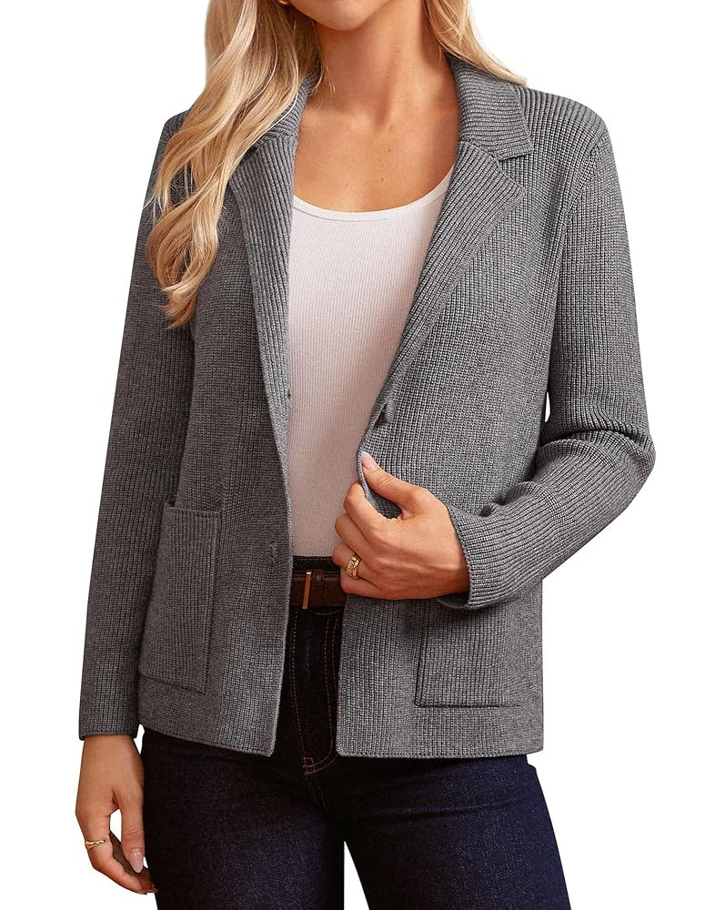 GRACE KARIN Sweater Blazers for Women Business Casual Long Sleeve Open Front Lapel Sweatshirt Bla... | Amazon (US)