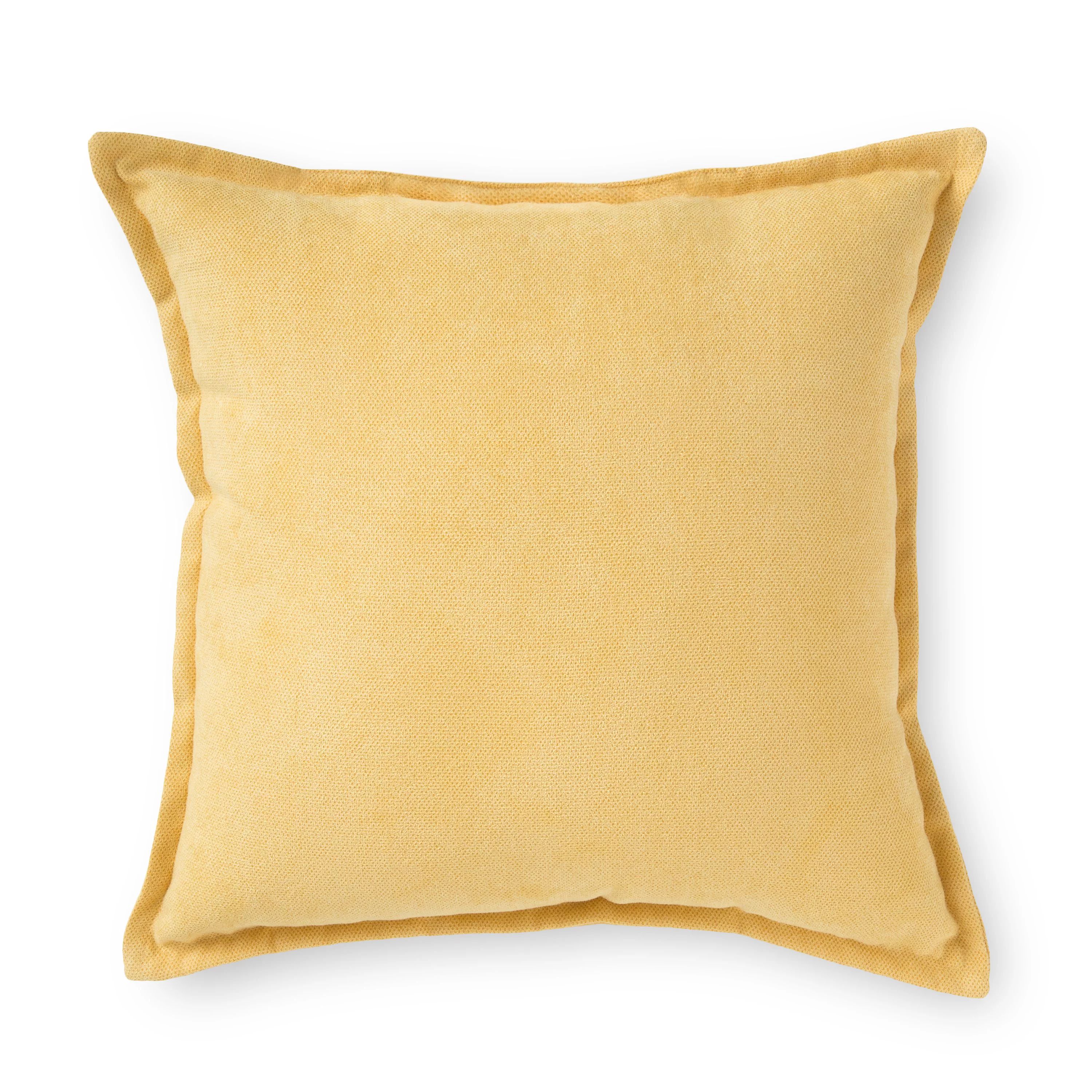 Mainstays Faux Suede Solid Decorative Throw Pillow, 18" x 18", Square, Yellow, Single Pillow - Wa... | Walmart (US)