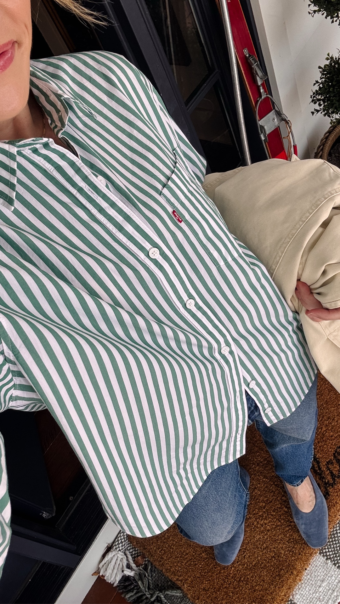 Wearing my regular size in my most worn @Levi's  jeans in a 28 length (5’3”) are a mid rise easy leg, an everyday casual throw on and go pair. Relaxed Cotton poplin button down & closet workhorse barn jacket are slightly oversized but still wearing my regular size small. @levis #levisltkpartner @Shop.LTK #liketkit 

#LTKSaleAlert #LTKgrwm #LTKootd