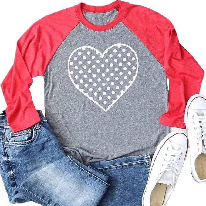 Woffccrd Womens Valentine's Day Shirts Plaid Long Sleeve Raglan Love Heart T-Shirts St. Patrick's... | Amazon (US)