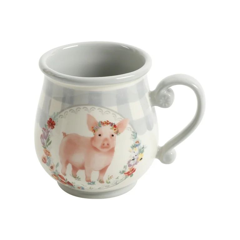 The Pioneer Woman Gray Gingham with Pig Decal 15-Ounce Ceramic Mug | Walmart (US)