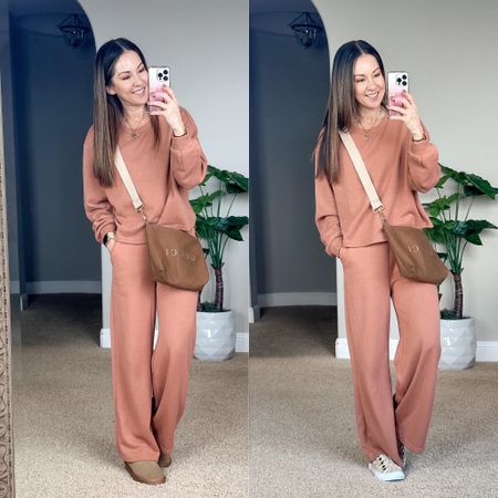 Petite friendly two piece wide leg lounge set in khaki, size small.  Ugg ultra mini lookalikes tts, sneakers tts. mom style | comfy outfit | everyday style | 
Dm me for info and discount codes for the the Upcycle Gucci crossbody, necklace & Watchband 

#LTKsalealert #LTKstyletip #LTKunder50