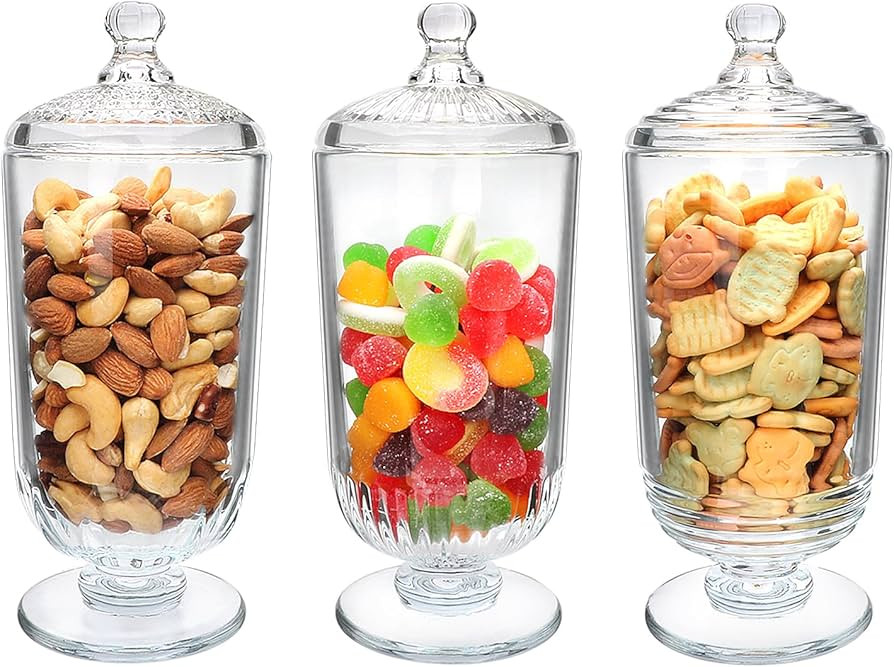 24fl oz Glass Candy Jars with Lids,3 Pack Apothecary Jars,Storage Jar for Candy, Cookies, Snacks,... | Amazon (US)