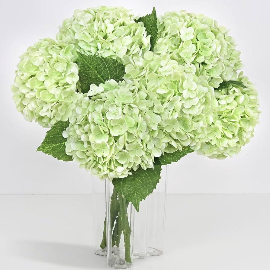 6 Pcs Real Touch Hydrangea Artificial Flowers, 21" Light Green Full Faux Hydrangea Flowers Latex ... | Amazon (US)