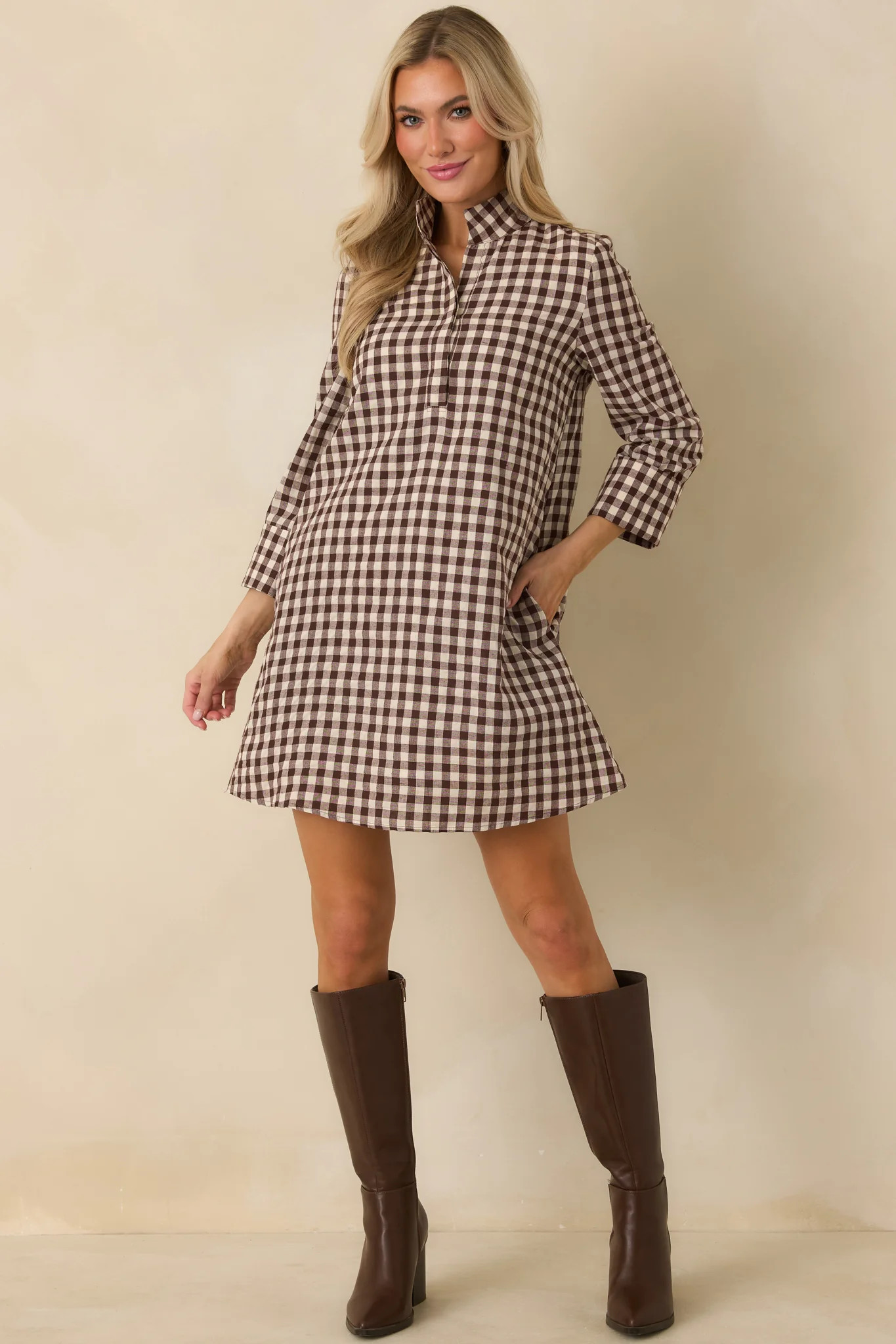 Prosperina Savoy Chocolate Brown Gingham Mini Dress | Red Dress