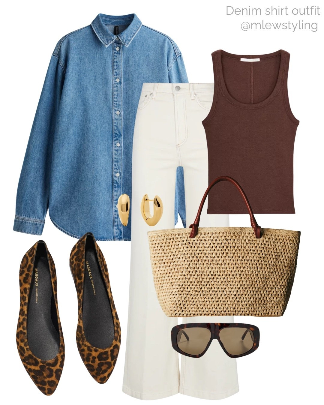 Denim shirt outfit for spring 🐆

Tags: spring outfit, sezane raffia tote bag, pistola white denim jeans, shield sunglasses, brown ribbed tank top, Margaux nyc ballet flats 

#LTKootd #LTKgrwm #LTKWorkwear