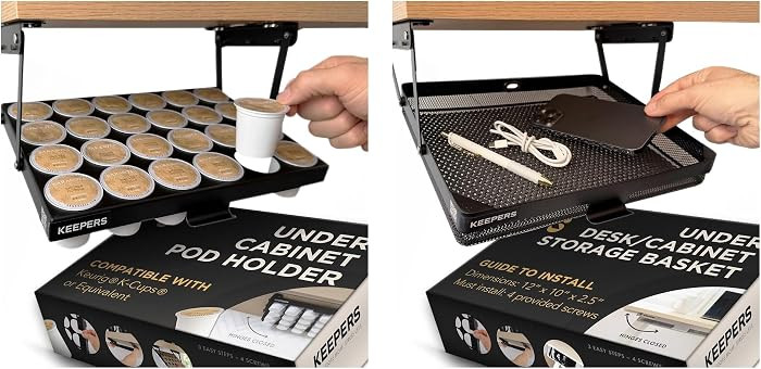 KEEPERS Under Cabinet K-Cup Holder + Storage Basket Bundle - 24 Pod Keurig Coffee Organizer + Kit... | Amazon (US)