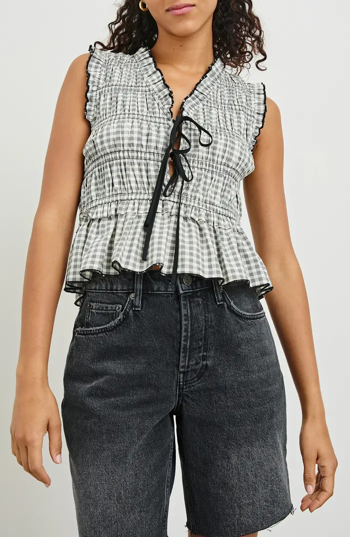 Rails Martine Gingham Smocked Ruffle Crop Top | Nordstrom | Nordstrom