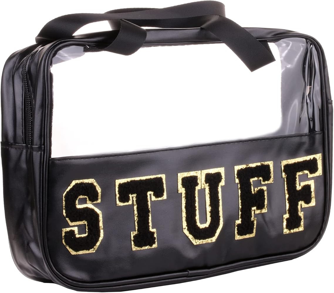 CRUOXIBB Chenille Letter Clear PVC And PU leather Large Travel Cosmetic Toiletry Storage Bag Wate... | Amazon (US)