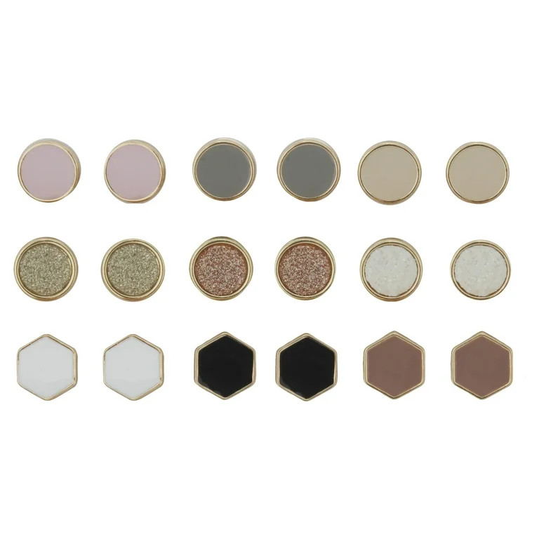 Time and Tru Geometric Stud Earrings, Goldtone, 10 mm, 9 Pairs | Walmart (US)