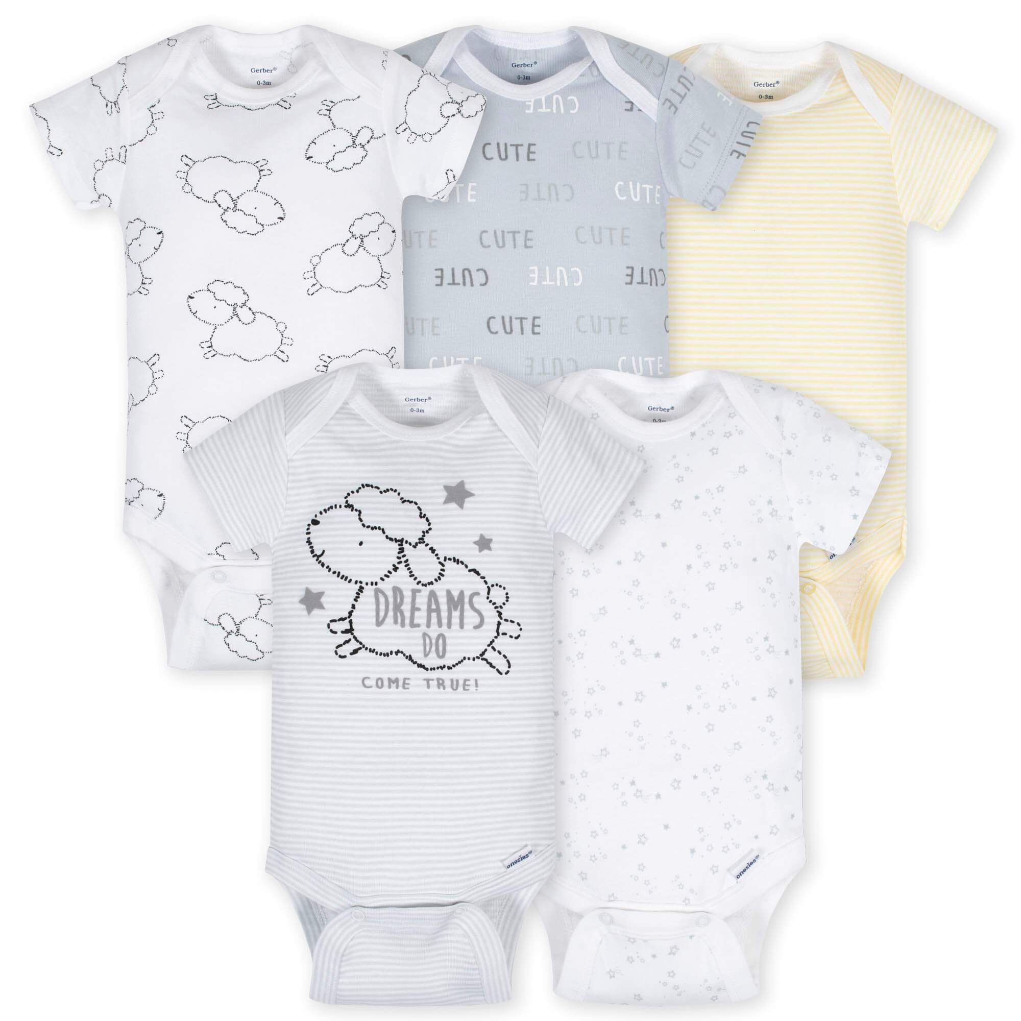 5-Pack Baby Neutral Lamb Short Sleeve Onesies® Bodysuits | Gerber Childrenswear