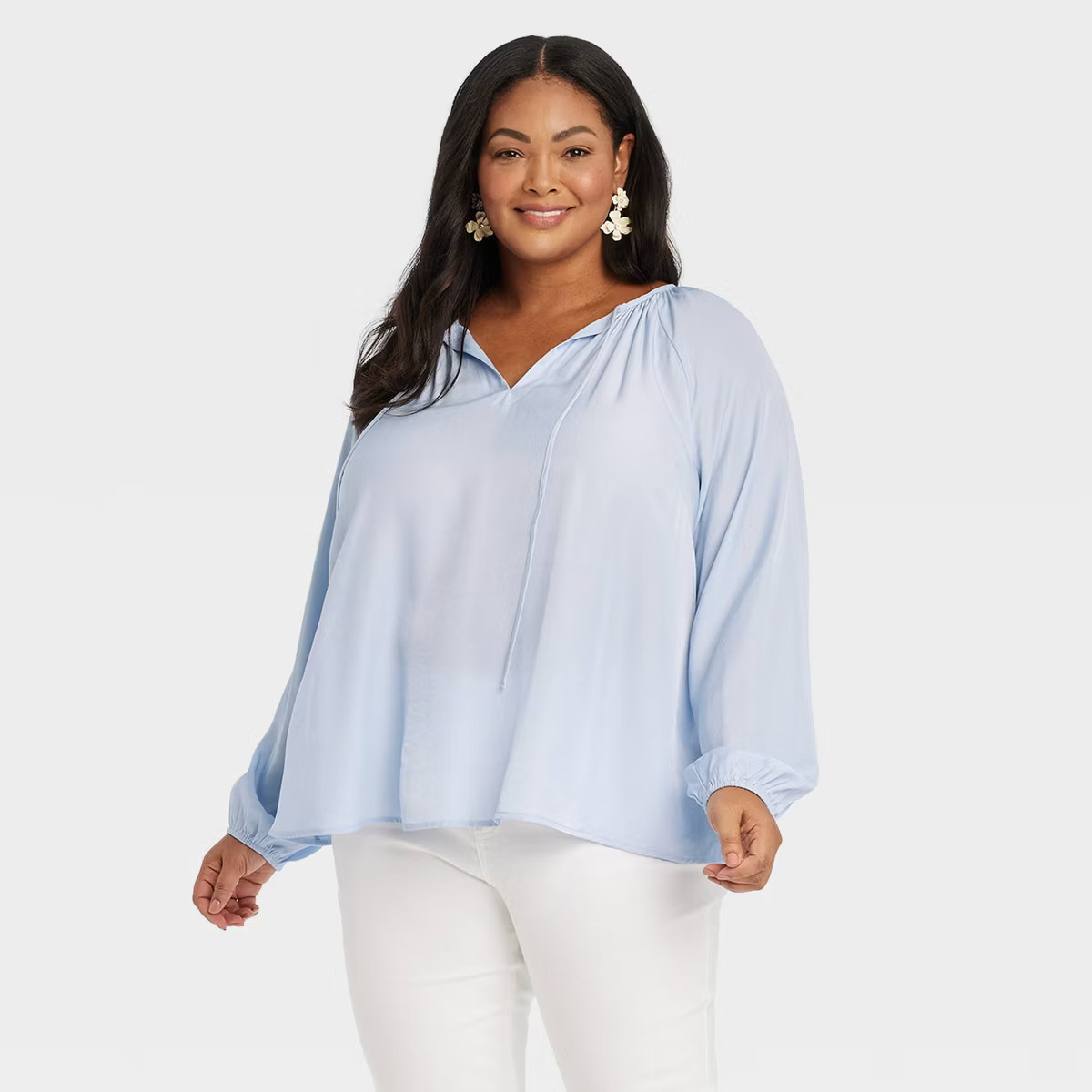 Women's Bishop Long Sleeve Satin Twill Flowy Blouse - Ava & Viv™ | Target