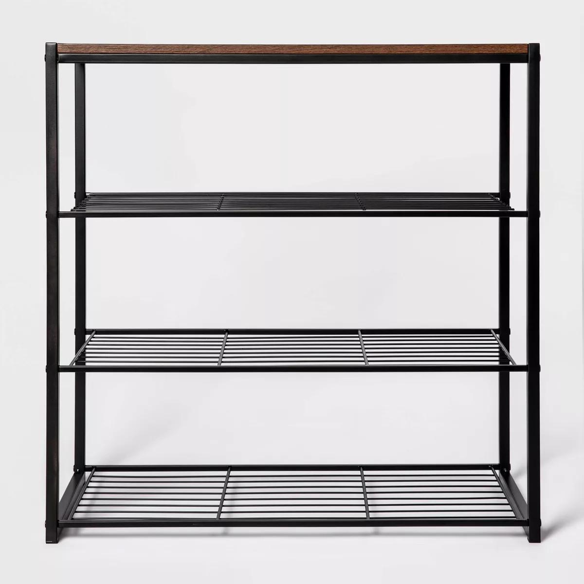 4 Tier Shoe Rack Black Metal with Walnut Wood - Brightroom™ | Target
