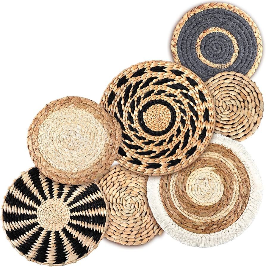 7 Pcs Boho Wall Basket Decor Hanging Handcrafted Seagrass Woven Basket Wall Decor Round Bohemian ... | Amazon (US)