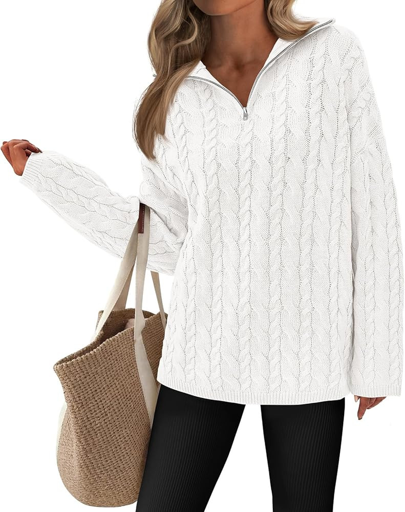PRETTYGARDEN Womens Spring Sweaters 2026 Long Sleeve Quarter Zip Pullover Sweater Casual Loose V ... | Amazon (US)
