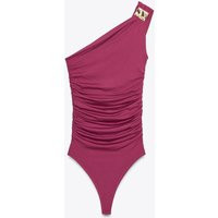 Zara - Asymmetric Polyamide Bodysuit With Metal Detail - Women - Purple - Women | Zara US
