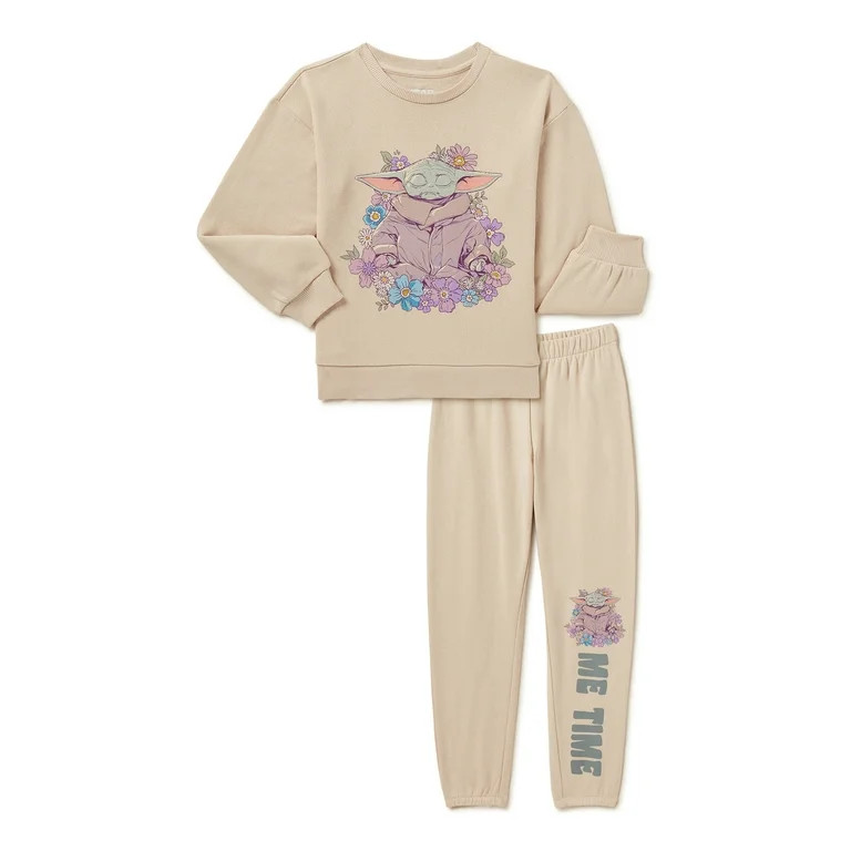 Baby Yoda Girls Long Sleeve Crewneck Sweatshirt and Jogger 2-Piece Outfit Set, Sizes 4-16 | Walmart (US)
