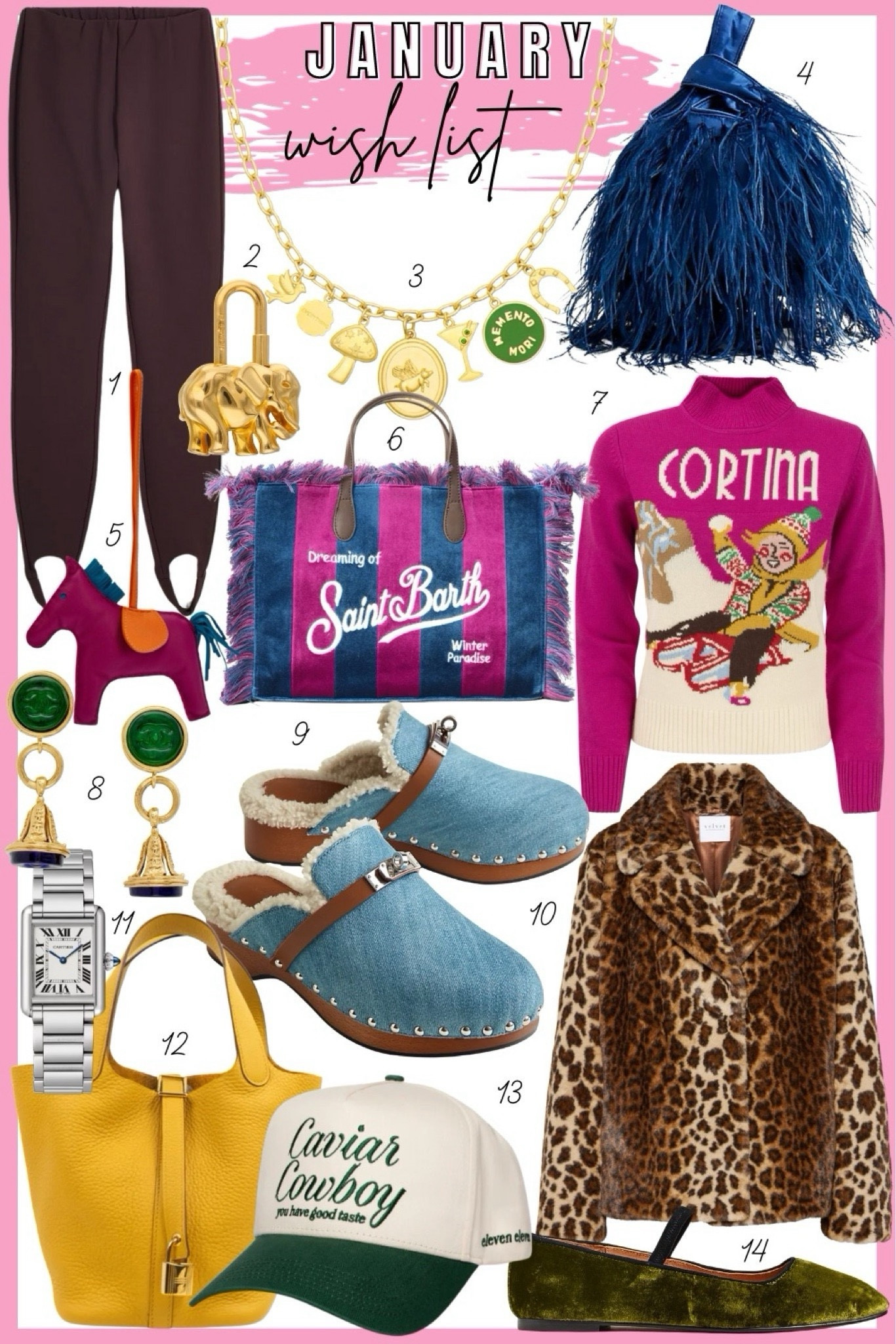 January wish list - the vibe for 2024 is boujee eclectic grandpa! Charm necklaces, colorful sweaters, trucker hats, feather bag, vintage earrings, ballet flats, leopard everything 




#LTKSeasonal #LTKFindsUnder100 #LTKStyleTip