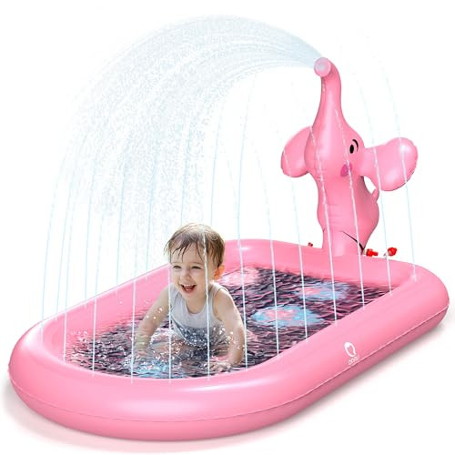 QPAU Splash Pads for Toddlers 1-3, Pink Elephant Toy Splash Pad for Kids, Outdoor Play Mat for Babies, Inflatable Sprinkler Pool for Birthday Girl Gifts 1 Year Old Girl | Amazon (US)