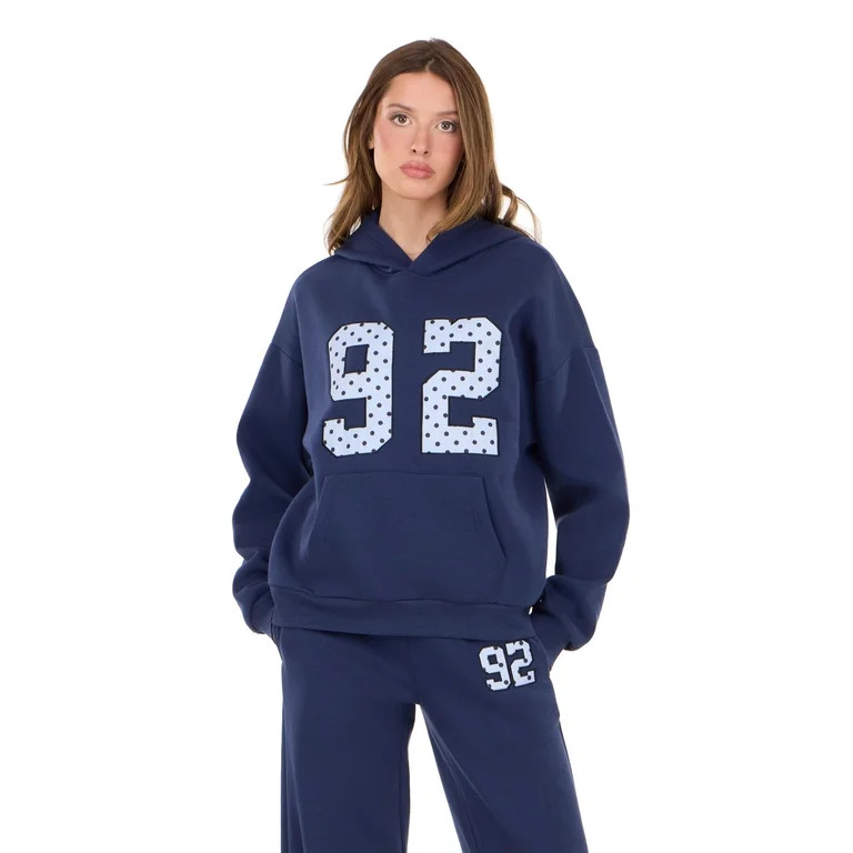 Forever 21 Women's Blue Y2K Oversized Hoodie, Polka Dot Print Graphic for Cozy Everyday Layering,... | Walmart (US)