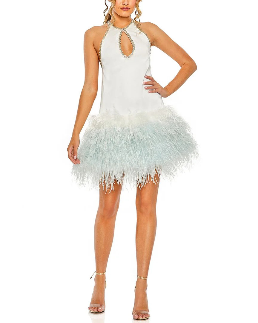 Mac Duggal Rhinestone Trim Halter Neck A-Line Dress with Feat | Shop Simon