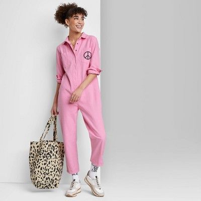 Women's Ascot + Hart Utility Long Sleeve Graphic Jumpsuit - Pink | Target