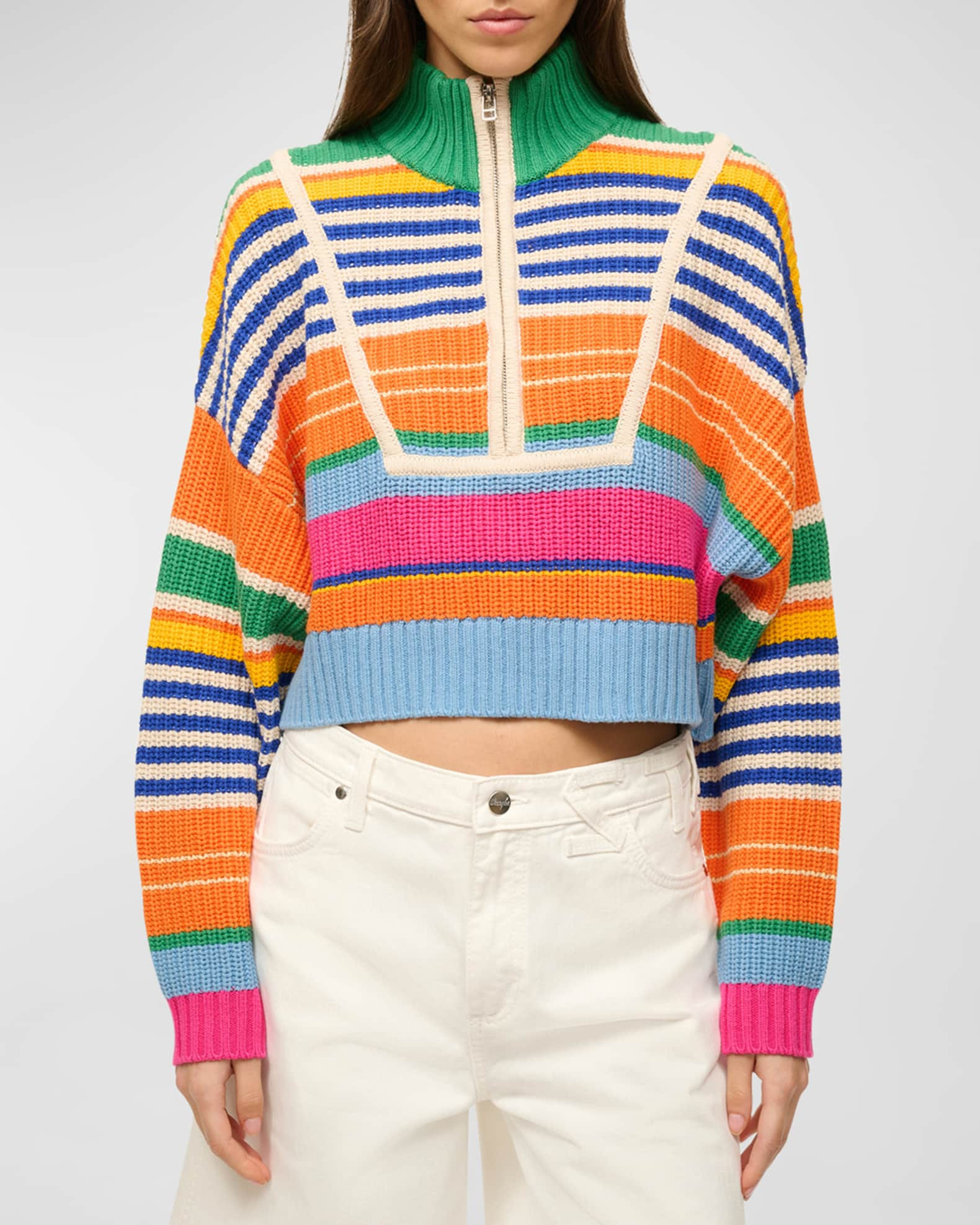 Hampton Chunky Stripe Knit Cropped Pullover Sweater | Neiman Marcus