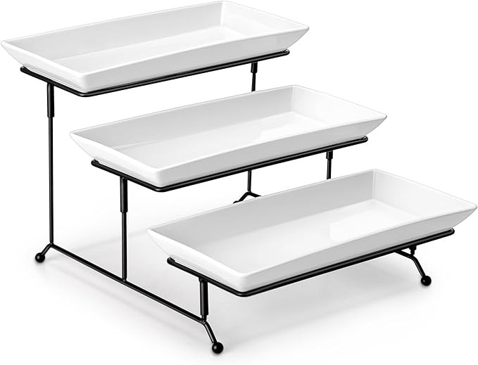 MALACASA 3 Tier Serving Trays for Party, Porcelain Serving Platters and Trays, 12 Inch Tiered Tra... | Amazon (US)