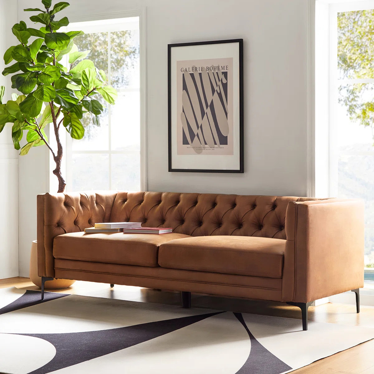 Brinna Contemporary 84" Upholstered Button-tufted Sofa with Metal Legs | Wayfair North America