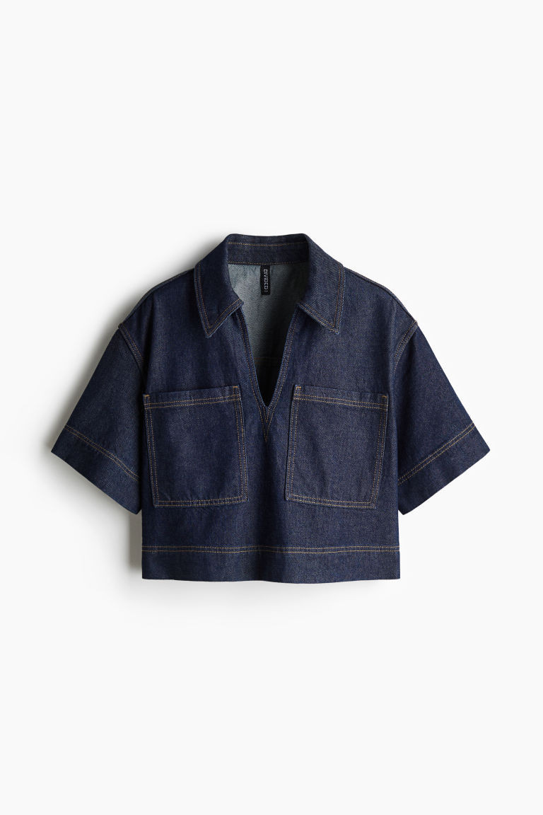 H & M - Cropped Denim Shirt - Blue | H&M (US + CA)