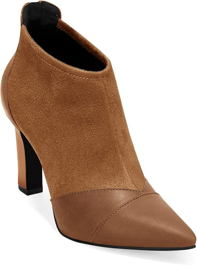 Coutgo Womens Ankle Booties Dress Boots Pointed Toe Stiletto High Heel Splicing Booties Shoes wit... | Amazon (US)