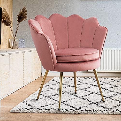 LUE BONA Accent Chair Velvet Fabric Chair, Modern Pink Vanity Chairs with Gold Legs, Comfy Uphols... | Amazon (US)