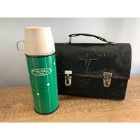 Vintage Black V Victory Working Mans Thermos Lunch Box and Green Holiday Thermos | Etsy (US)