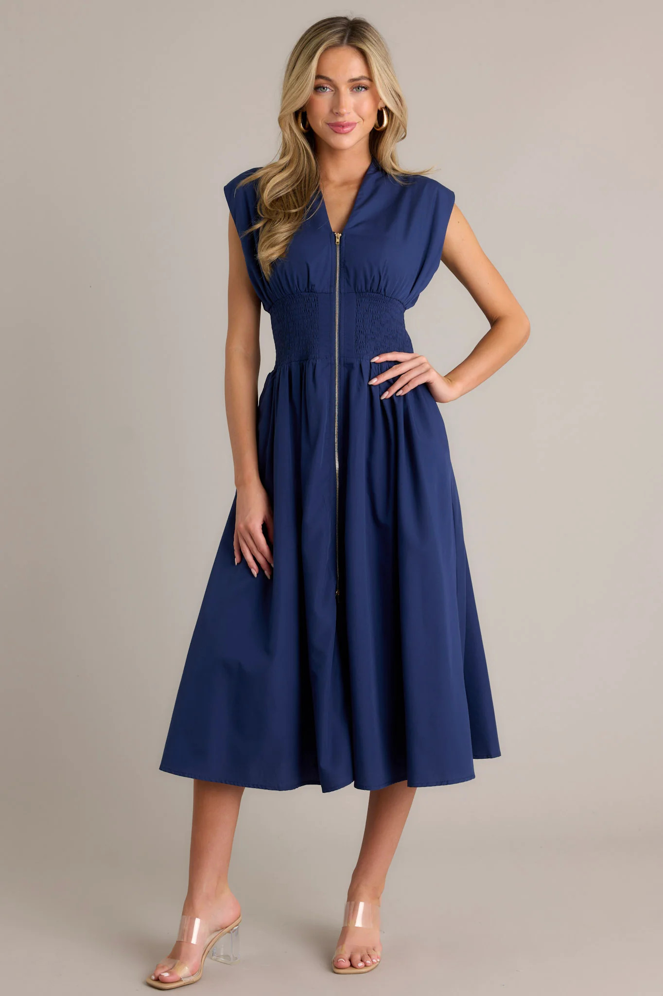 Circle Of Friends Navy Midi Dress | Red Dress