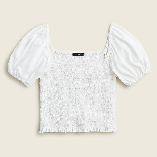 Smocked broken-in jersey cropped top | J. Crew US
