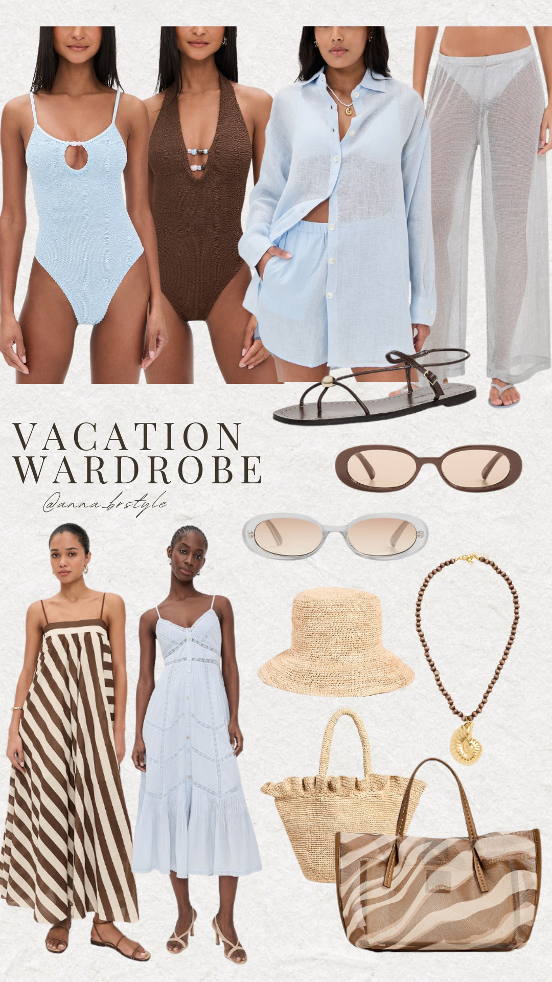 Vacation wardrobe must haves, spring dresses, vacation dresses, cover up, swimsuits, neutral outfit, summer bags, annabrstyle 

 #LTKOver40 #LTKTravel