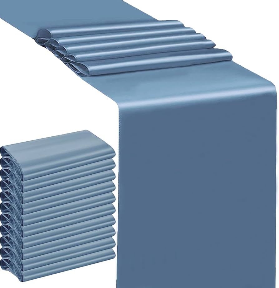 Satin Dusty Blue Table Runners 10 Pack - SINSSOWL12 X 108 Inches Wedding Satin Table Runner for P... | Amazon (US)